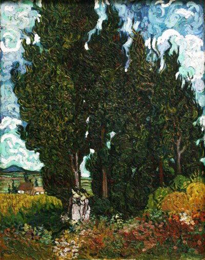 Cypresses with Two Figures by Vincent van Gogh